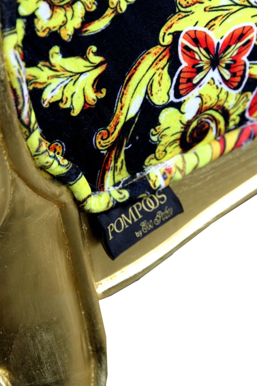 Pompöös by Casa Padrino Luxus Ballon Barock Sessel Schwarz / Gold / Butterfly & Flower Design mit glitzernder Krone - Pompööser Barock Sessel designed by Harald Glööckler