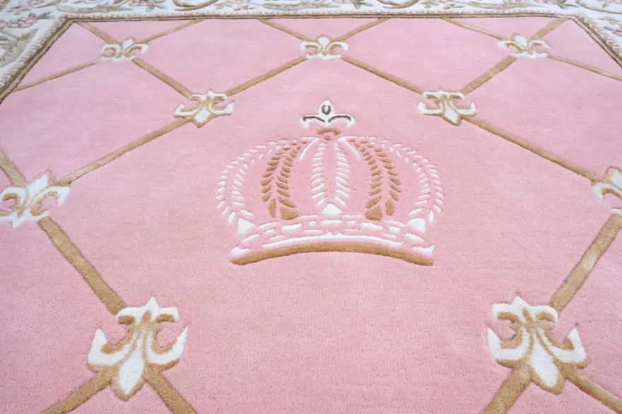 Pompöös by Casa Padrino Luxus Barock Teppich Krone von Harald Glööckler Rosa / Weiß / Braun 200 x 300 cm