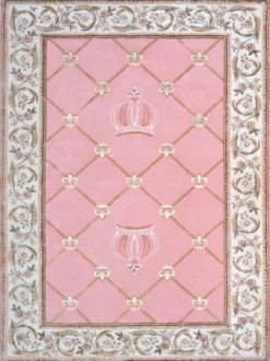 Pompöös by Casa Padrino Luxus Barock Teppich Krone von Harald Glööckler Rosa / Weiß / Braun 200 x 300 cm