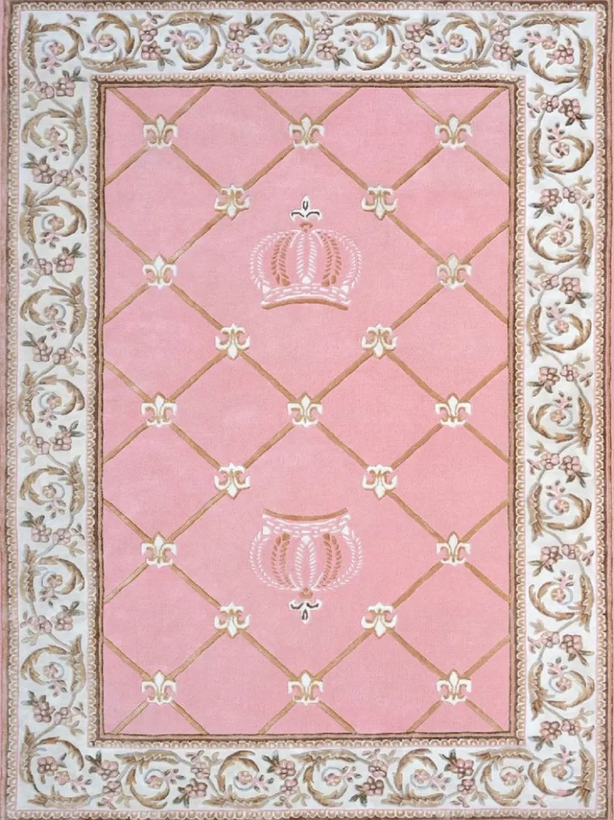 Pompöös by Casa Padrino Luxus Barock Teppich Krone von Harald Glööckler Rosa / Weiß / Braun 200 x 300 cm
