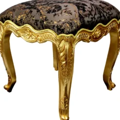 Pompöös by Casa Padrino Luxus Barock Sitzhocker Eckig Grau / Schwarz Muster / Gold - Pompööser Barock Hocker designed by Harald Glööckler