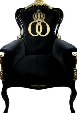 Pompöös by Casa Padrino Luxus Barock Sessel Bergere Schwarz / Gold mit Goldkrone - Pompööser Barock Sessel designed by Harald Glööckler