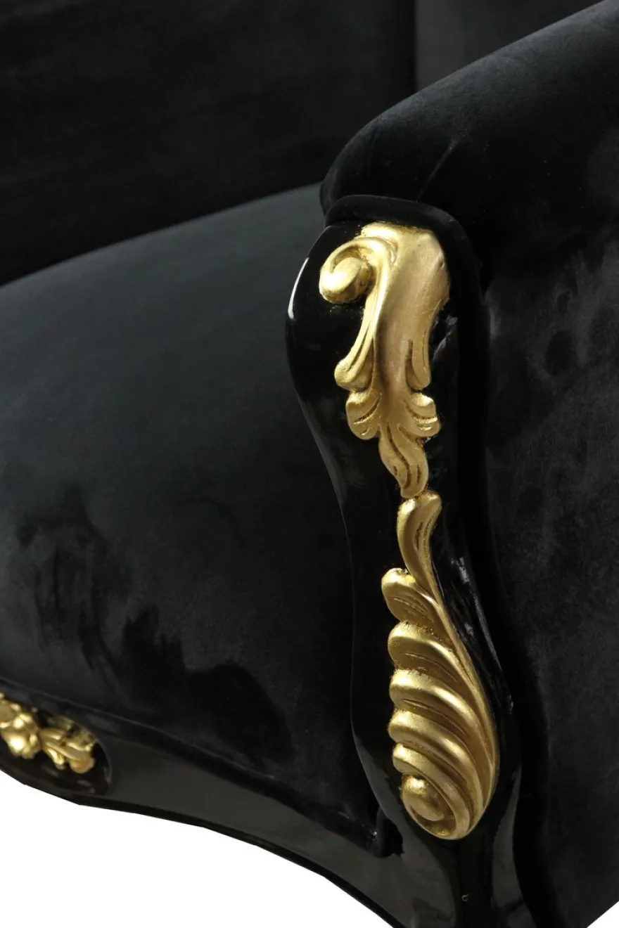 Pompöös by Casa Padrino Luxus Barock Sessel Bergere Schwarz / Gold mit Goldkrone - Pompööser Barock Sessel designed by Harald Glööckler