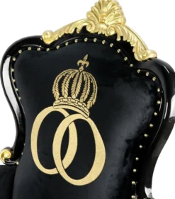 Pompöös by Casa Padrino Luxus Barock Sessel Bergere Schwarz / Gold mit Goldkrone - Pompööser Barock Sessel designed by Harald Glööckler