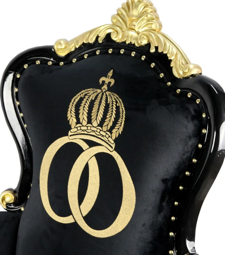 Pompöös by Casa Padrino Luxus Barock Sessel Bergere Schwarz / Gold mit Goldkrone - Pompööser Barock Sessel designed by Harald Glööckler