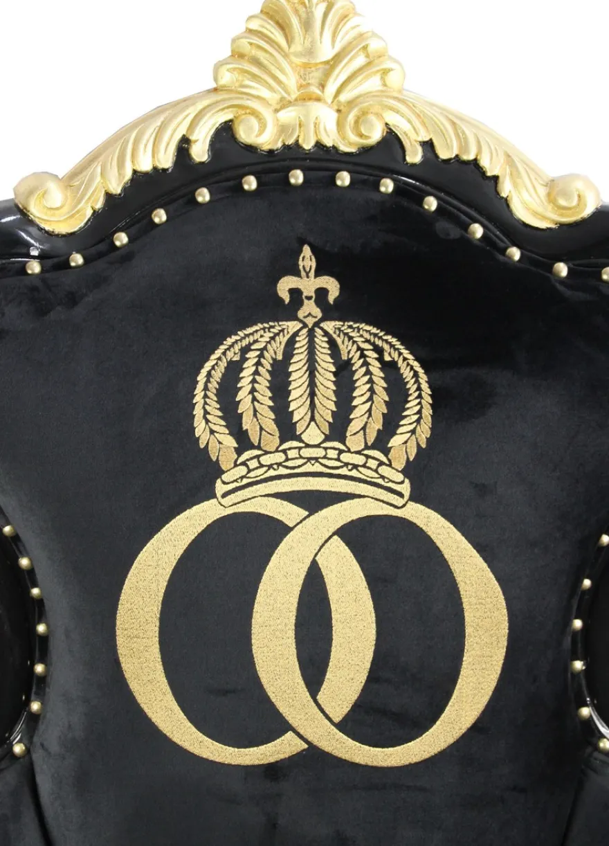 Pompöös by Casa Padrino Luxus Barock Sessel Bergere Schwarz / Gold mit Goldkrone - Pompööser Barock Sessel designed by Harald Glööckler