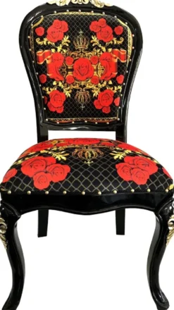 Pompöös by Casa Padrino Luxus Barock Esszimmerstühle Roses Schwarz / Rot / Gold - Esszimmer Set - 6 Pompööse Barock Stühle designed by Harald Glööckler