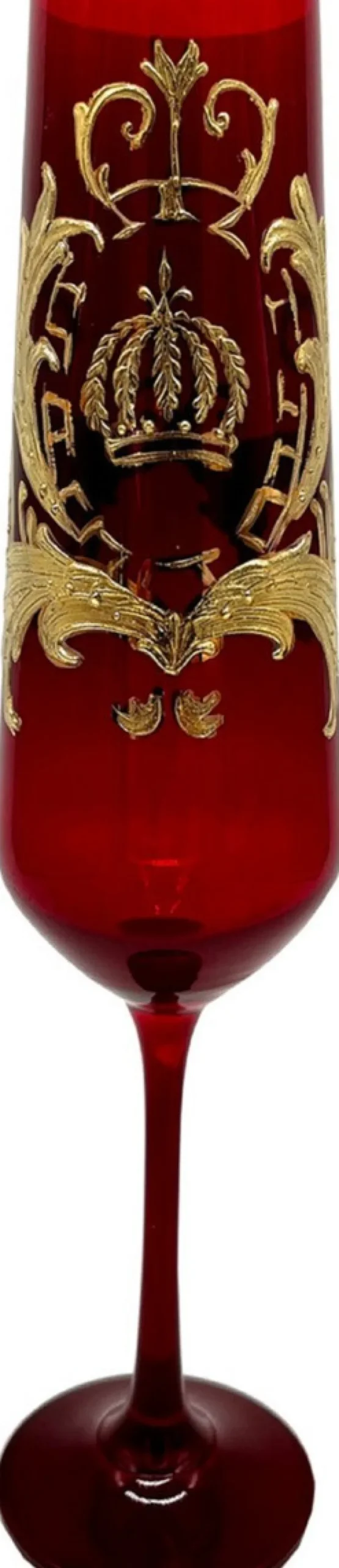 Pompöös by Casa Padrino Luxus Champagnerglas Set Bordeauxrot / Dunkelgrün / Royalblau Ø 6 x H. 25 cm - Champagnergläser mit 24 Karat Vergoldung - Pompööse Gläser designed by Harald Glööckler