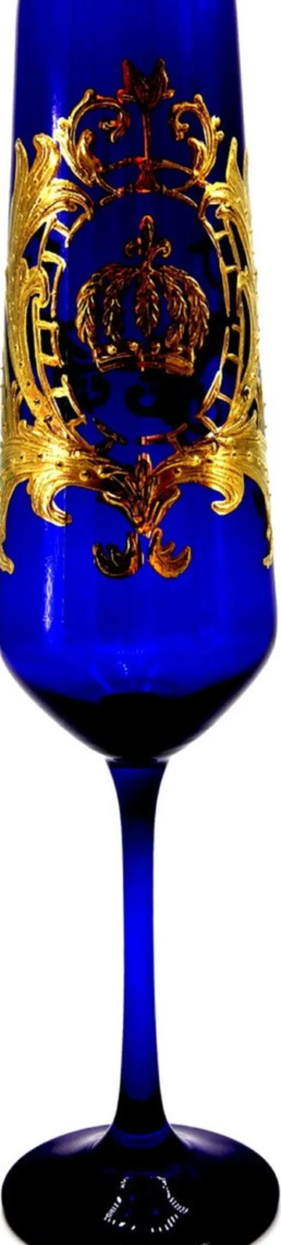 Pompöös by Casa Padrino Luxus Champagnerglas mit 24 Karat Vergoldung Royalblau / Gold Ø 6 x H. 25 cm - Pompööses Champagnerglas designed by Harald Glööckler