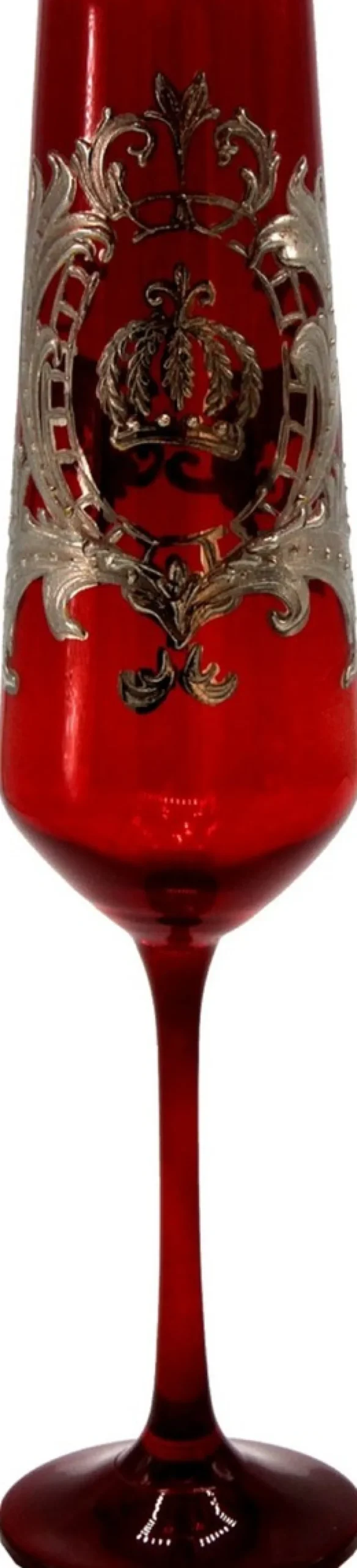 Pompöös by Casa Padrino Luxus Champagnerglas Set Bordeauxrot / Silber Ø 6 x H. 25 cm - Champagnergläser mit edler Platin Beschichtung - Pompööse Gläser designed by Harald Glööckler
