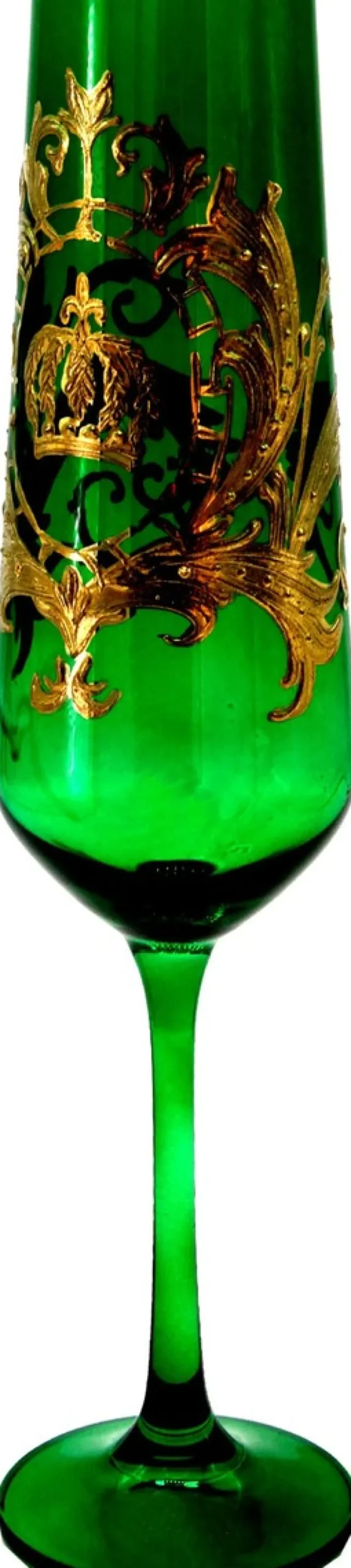 Pompöös by Casa Padrino Luxus Champagnerglas Set Dunkelgrün / Gold Ø 6 x H. 25 cm - Champagnergläser mit 24 Karat Vergoldung - Pompööse Gläser designed by Harald Glööckler