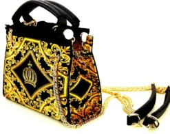 Pompöös by Casa Padrino Luxus Damen Handtasche Krone und Strass Steine Schwarz / Gold 25 x H. 20 cm - designed by Harald Glööckler
