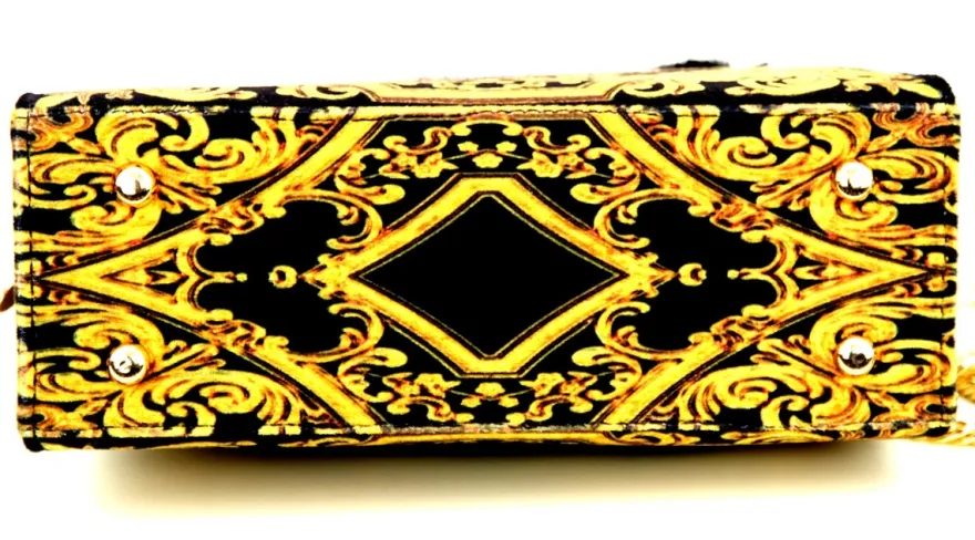 Pompöös by Casa Padrino Luxus Damen Handtasche Krone und Strass Steine Schwarz / Gold 25 x H. 20 cm - designed by Harald Glööckler