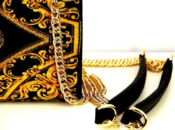 Pompöös by Casa Padrino Luxus Damen Handtasche Krone und Strass Steine Schwarz / Gold 25 x H. 20 cm - designed by Harald Glööckler