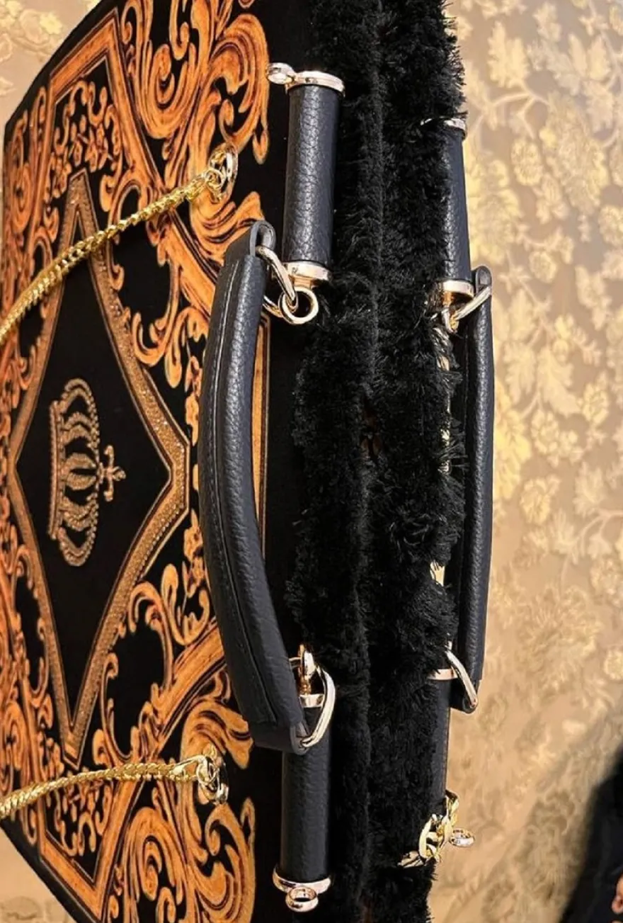 Pompöös by Casa Padrino Luxus Damen Handtasche Krone und Glitzersteine Schwarz / Gold 43 x H. 43 cm - designed by Harald Glööckler