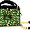 Pompöös by Casa Padrino Luxus Damen Handtasche Baroque Flowers mit Krone und Strass Steine Grün / Schwarz / Gold 25 x H. 20 cm - designed by Harald Glööckler