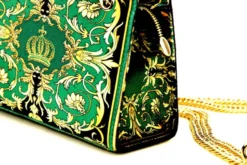 Pompöös by Casa Padrino Luxus Damen Handtasche Baroque Flowers mit Krone und Strass Steine Grün / Schwarz / Gold 25 x H. 20 cm - designed by Harald Glööckler