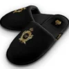 Pompöös by Casa Padrino Luxus Herren VIP Hotelslipper mit Krone Schwarz / Gold - designed by Harald Glööckler