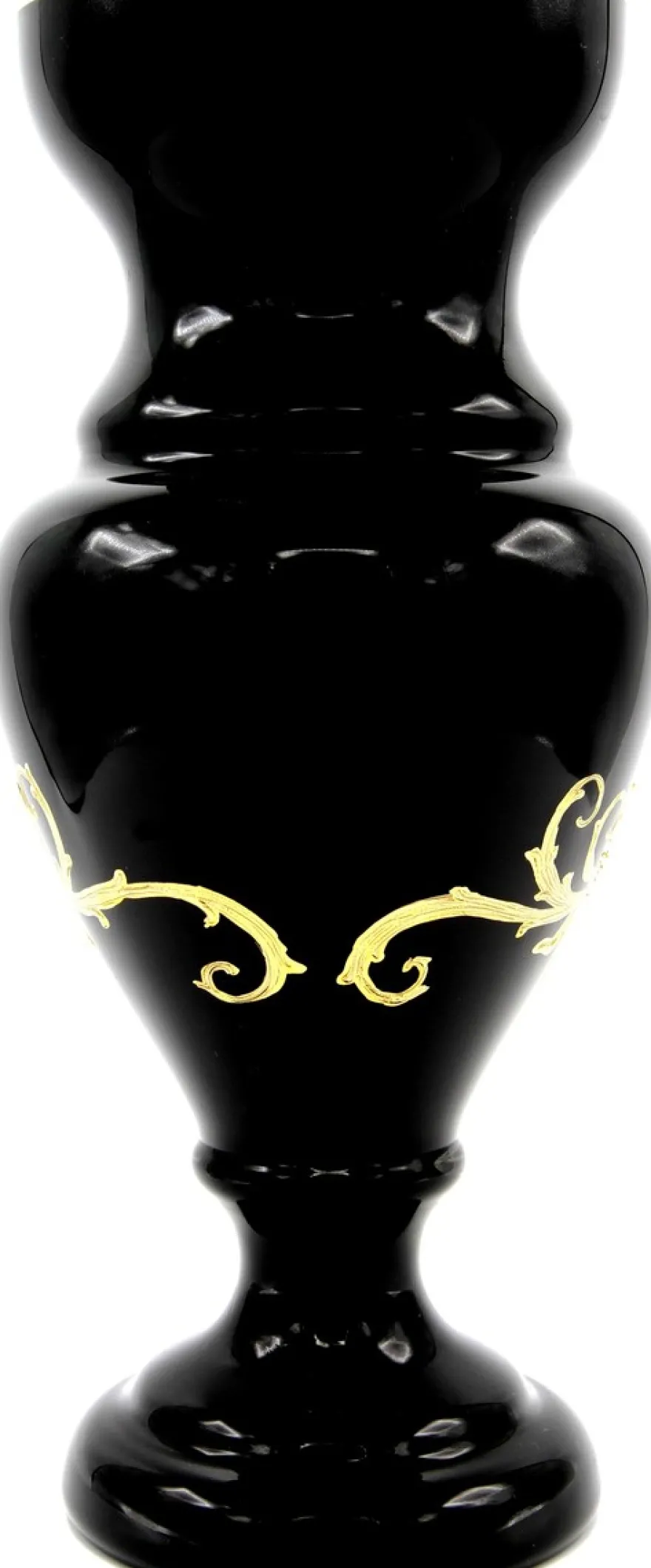 Pompöös by Casa Padrino Luxus Pokal Vase mit 24 Karat Vergoldung Schwarz / Gold Ø 14 x H. 30,5 cm - Pompööse Blumenvase designed by Harald Glööckler