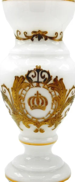 Pompöös by Casa Padrino Luxus Pokal Vase mit 24 Karat Vergoldung Weiß / Gold Ø 14 x H. 30,5 cm - Pompööse Blumenvase designed by Harald Glööckler