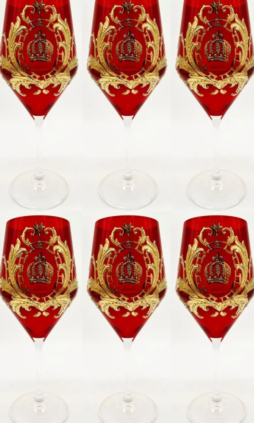 Pompöös by Casa Padrino Luxus Rotweinglas Set Rot / Gold Ø 8,7 x H. 20,3 cm - Weingläser mit 24 Karat Vergoldung - Pompööse Weingläser designed by Harald Glööckler