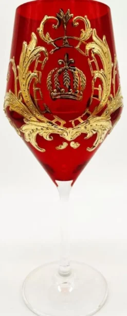 Pompöös by Casa Padrino Luxus Rotweinglas Set Rot / Gold Ø 8,7 x H. 20,3 cm - Weingläser mit 24 Karat Vergoldung - Pompööse Weingläser designed by Harald Glööckler