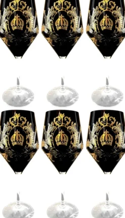 Pompöös by Casa Padrino Luxus Rotweinglas Set Schwarz / Gold Ø 8,7 x H. 20,3 cm - Weingläser mit 24 Karat Vergoldung - Pompööse Weingläser designed by Harald Glööckler