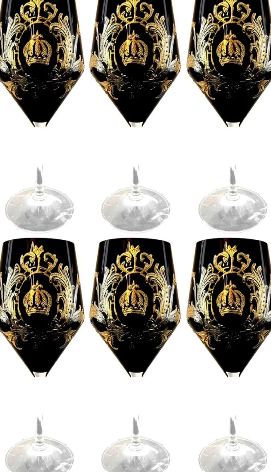 Pompöös by Casa Padrino Luxus Rotweinglas Set Schwarz / Gold Ø 8,7 x H. 20,3 cm - Weingläser mit 24 Karat Vergoldung - Pompööse Weingläser designed by Harald Glööckler