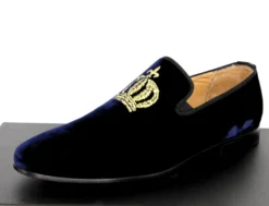Pompöös by Casa Padrino Luxus Samt Slipper Krone Nachtblau / Gold - Verschiedene Schuhgrößen - designed by Harald Glööckler
