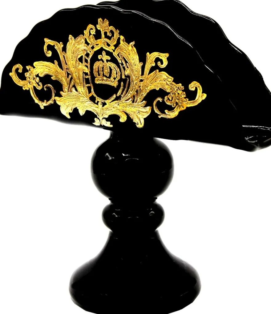 Pompöös by Casa Padrino Luxus Serviettenhalter mit 24 Karat Vergoldung Schwarz / Gold 19,5 x 9 x H. 19 cm - Pompööser Serviettenhalter designed by Harald Glööckler