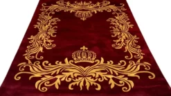 Pompöös by Casa Padrino Luxus Teppich von Harald Glööckler 80 x 150 cm Krone Bordeauxrot / Gold - Barock Design Teppich - Handgewebt aus Wolle