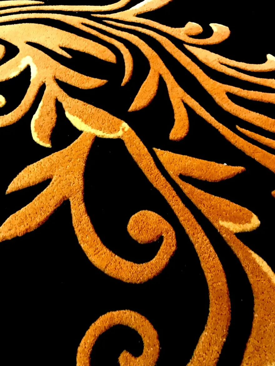 Pompöös by Casa Padrino Luxus Teppich von Harald Glööckler 160 x 230 cm Krone Schwarz / Gold - Barock Design Teppich - Handgewebt aus Wolle