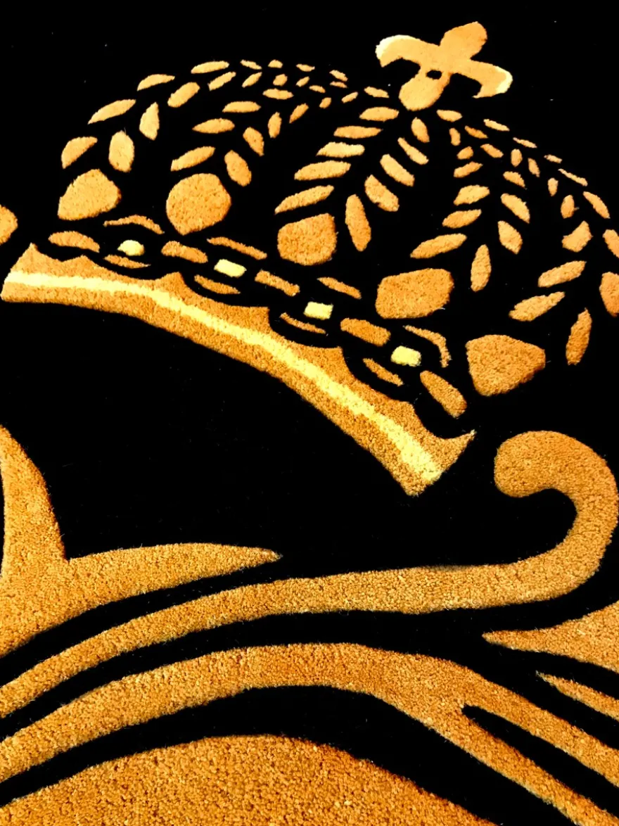 Pompöös by Casa Padrino Luxus Teppich von Harald Glööckler 160 x 230 cm Krone Schwarz / Gold - Barock Design Teppich - Handgewebt aus Wolle