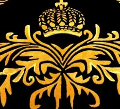 Pompöös by Casa Padrino Luxus Teppich von Harald Glööckler 160 x 230 cm Krone Schwarz / Gold - Barock Design Teppich - Handgewebt aus Wolle