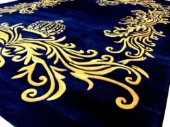 Pompöös by Casa Padrino Luxus Teppich von Harald Glööckler 200 x 290 cm Krone Royalblau / Gold - Barock Design Teppich - Handgewebt aus Wolle