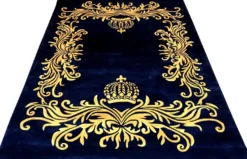 Pompöös by Casa Padrino Luxus Teppich von Harald Glööckler 200 x 290 cm Krone Royalblau / Gold - Barock Design Teppich - Handgewebt aus Wolle