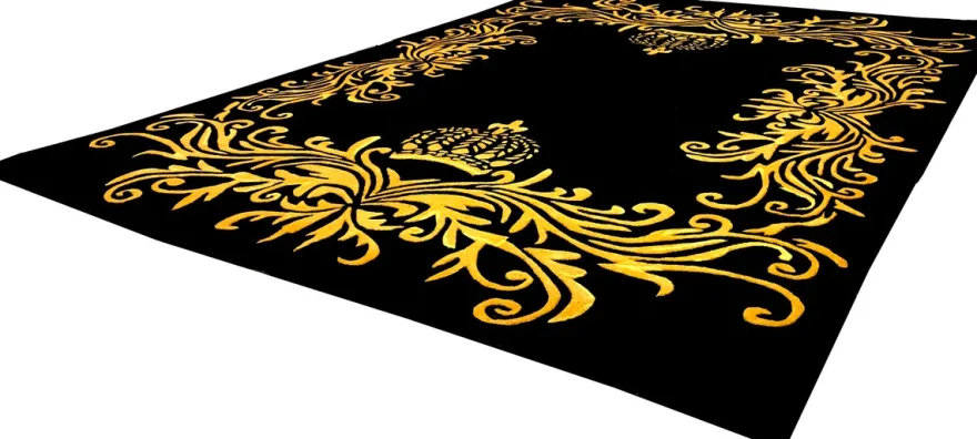 Pompöös by Casa Padrino Luxus Teppich von Harald Glööckler 120 x 170 cm Krone Schwarz / Gold - Barock Design Teppich - Handgewebt aus Wolle