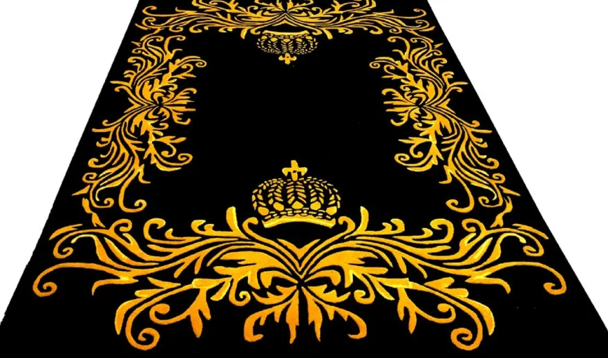 Pompöös by Casa Padrino Luxus Teppich von Harald Glööckler - ALLE GRÖßEN - Krone Schwarz / Gold - Barock Design Teppich - Handgewebt aus Wolle