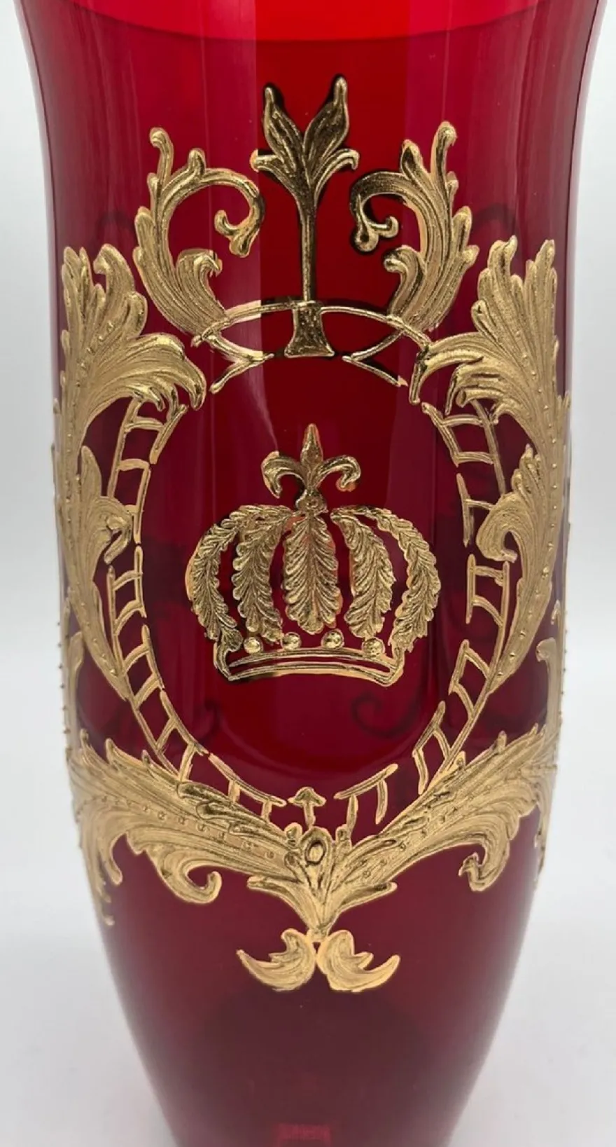 Pompöös by Casa Padrino Luxus Vase mit 24 Karat Vergoldung Rot / Gold Ø 12,3 x H. 30 cm - Pompööse Blumenvase designed by Harald Glööckler - Handgefertigt und per Hand bemalt - Edel & Prunkvoll