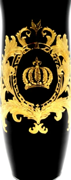 Pompöös by Casa Padrino Luxus Vase mit 24 Karat Vergoldung Schwarz / Gold Ø 12,3 x H. 30 cm - Pompööse Blumenvase designed by Harald Glööckler