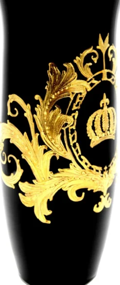 Pompöös by Casa Padrino Luxus Vase mit 24 Karat Vergoldung Schwarz / Gold Ø 12,3 x H. 30 cm - Pompööse Blumenvase designed by Harald Glööckler