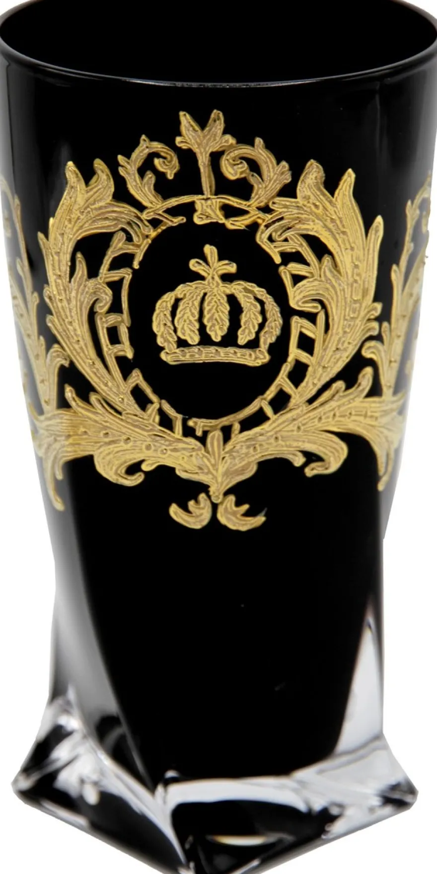 Pompöös by Casa Padrino Luxus Wasserglas mit 24 Karat Vergoldung Schwarz / Gold Ø 8 x H. 13,5 cm - Pompööses Trinkglas designed by Harald Glööckler