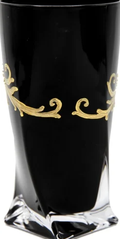 Pompöös by Casa Padrino Luxus Wasserglas mit 24 Karat Vergoldung Schwarz / Gold Ø 8 x H. 13,5 cm - Pompööses Trinkglas designed by Harald Glööckler
