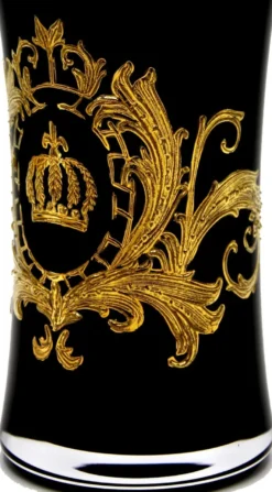 Pompöös by Casa Padrino Luxus Wasserglas Set Schwarz / Gold Ø 8 x H. 13 cm - Wassergläser mit 24 Karat Vergoldung - Pompööse Gläser designed by Harald Glööckler