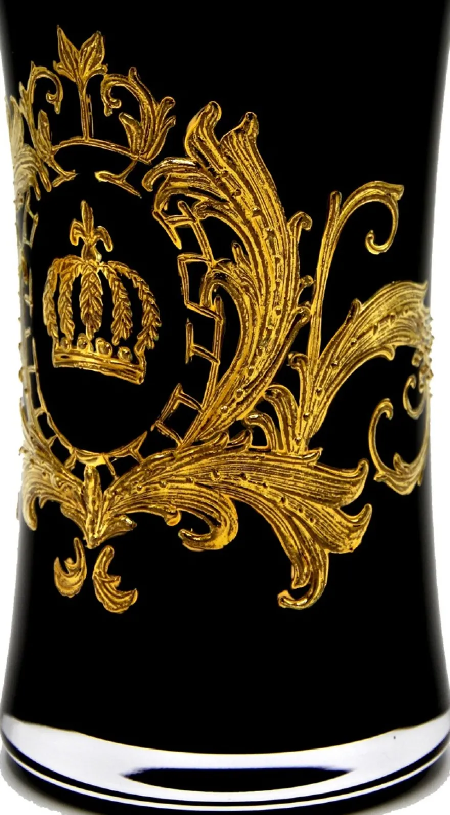 Pompöös by Casa Padrino Luxus Wasserglas Set Schwarz / Gold Ø 8 x H. 13 cm - Wassergläser mit 24 Karat Vergoldung - Pompööse Gläser designed by Harald Glööckler