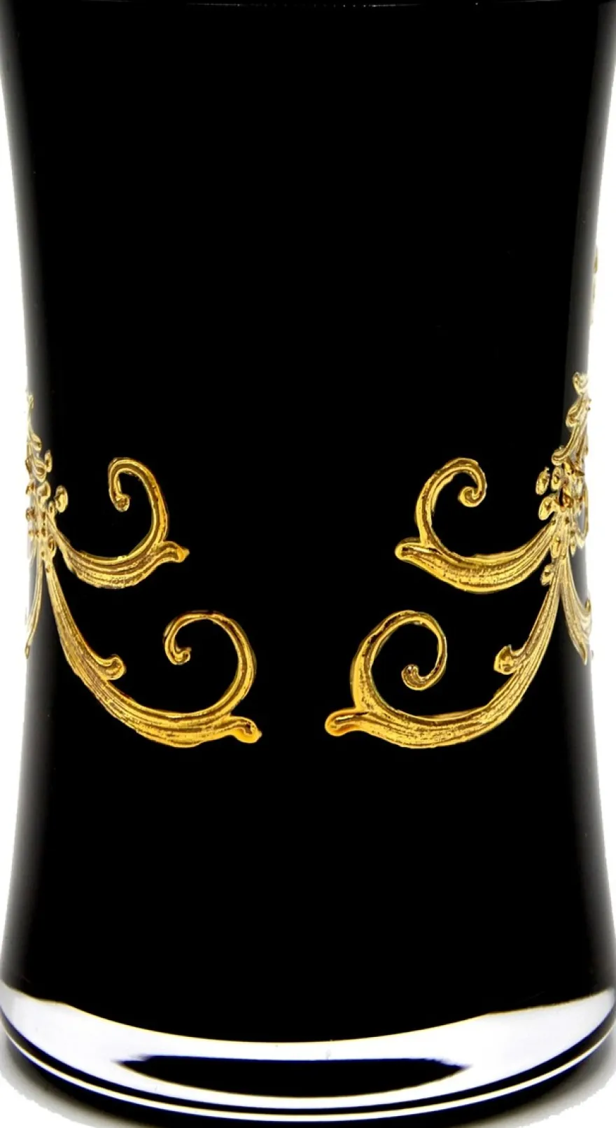 Pompöös by Casa Padrino Luxus Wasserglas Set Schwarz / Gold Ø 8 x H. 13 cm - Wassergläser mit 24 Karat Vergoldung - Pompööse Gläser designed by Harald Glööckler