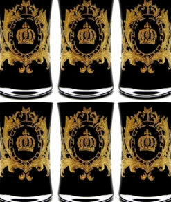 Pompöös by Casa Padrino Luxus Wasserglas Set Schwarz / Gold Ø 8 x H. 13 cm - Wassergläser mit 24 Karat Vergoldung - Pompööse Gläser designed by Harald Glööckler