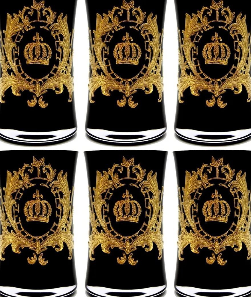 Pompöös by Casa Padrino Luxus Wasserglas Set Schwarz / Gold Ø 8 x H. 13 cm - Wassergläser mit 24 Karat Vergoldung - Pompööse Gläser designed by Harald Glööckler
