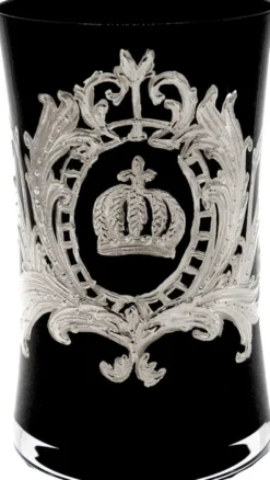 Pompöös by Casa Padrino Luxus Wasserglas Set Schwarz / Silber Ø 8 x H. 13 cm - Wassergläser mit edler Platin Beschichtung - Pompööse Gläser designed by Harald Glööckler