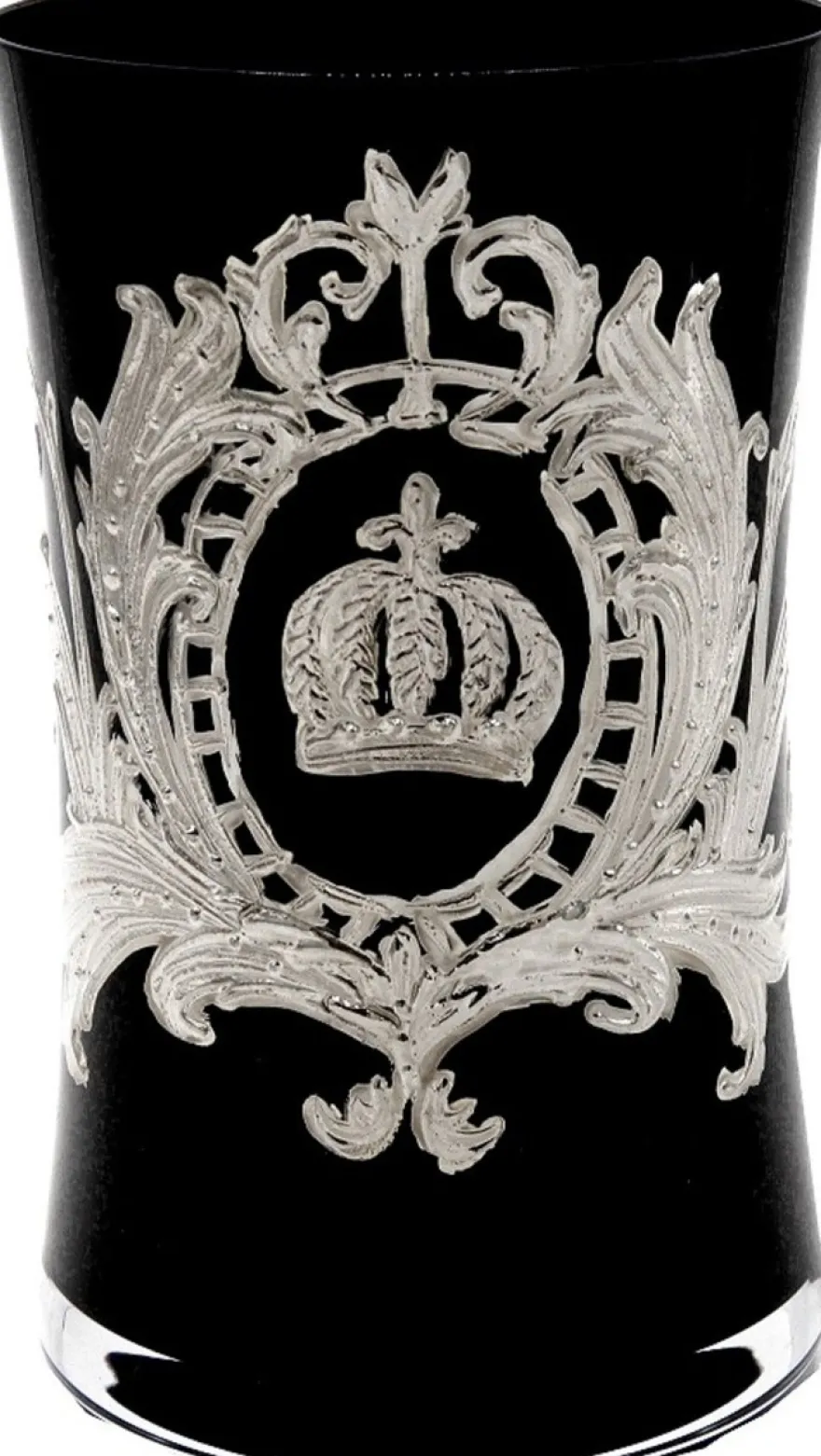 Pompöös by Casa Padrino Luxus Wasserglas Set Schwarz / Silber Ø 8 x H. 13 cm - Wassergläser mit edler Platin Beschichtung - Pompööse Gläser designed by Harald Glööckler
